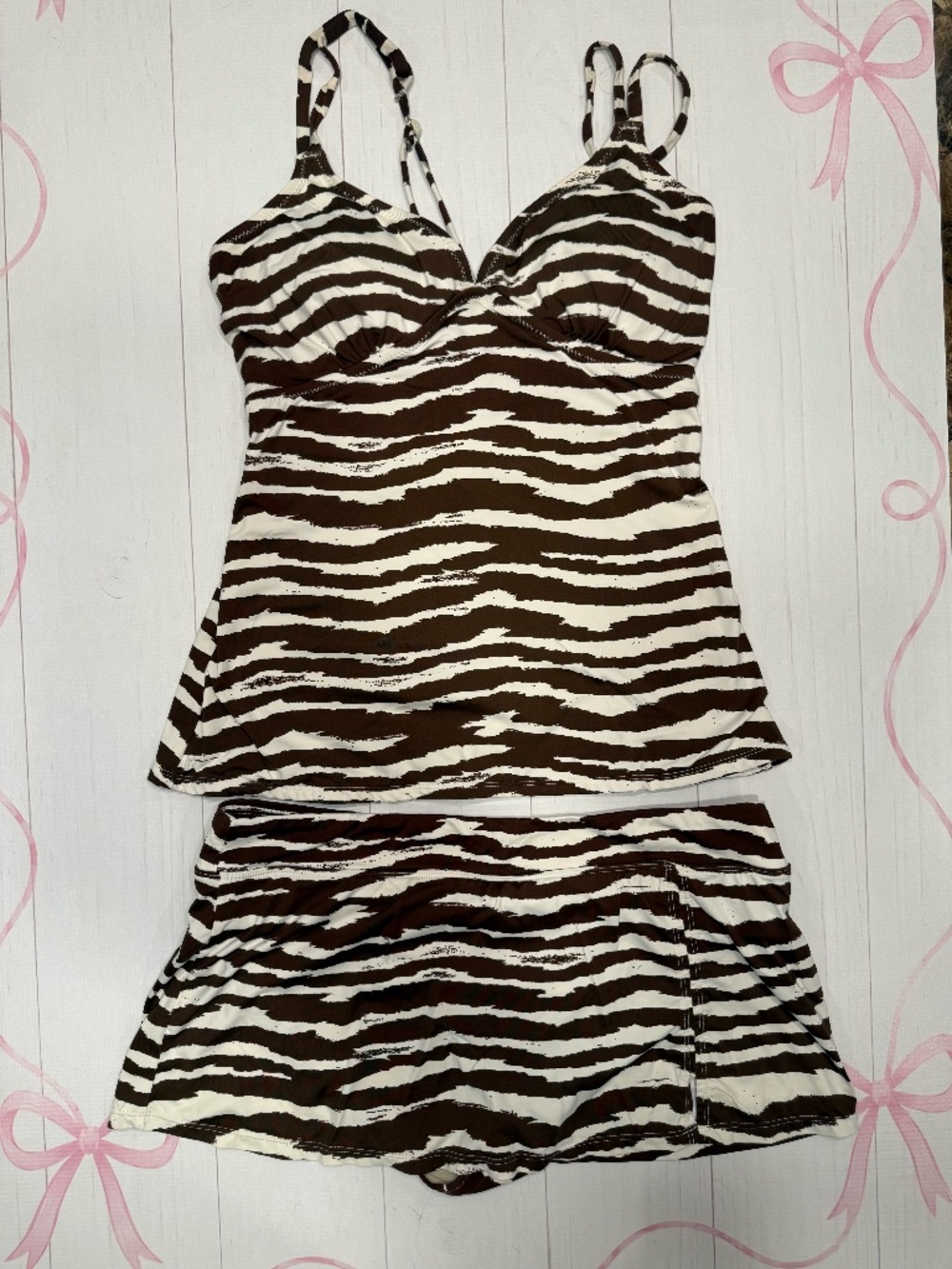 Garnet Hill Tankini Top (size 12) and Skirt (size 10) Zebra print